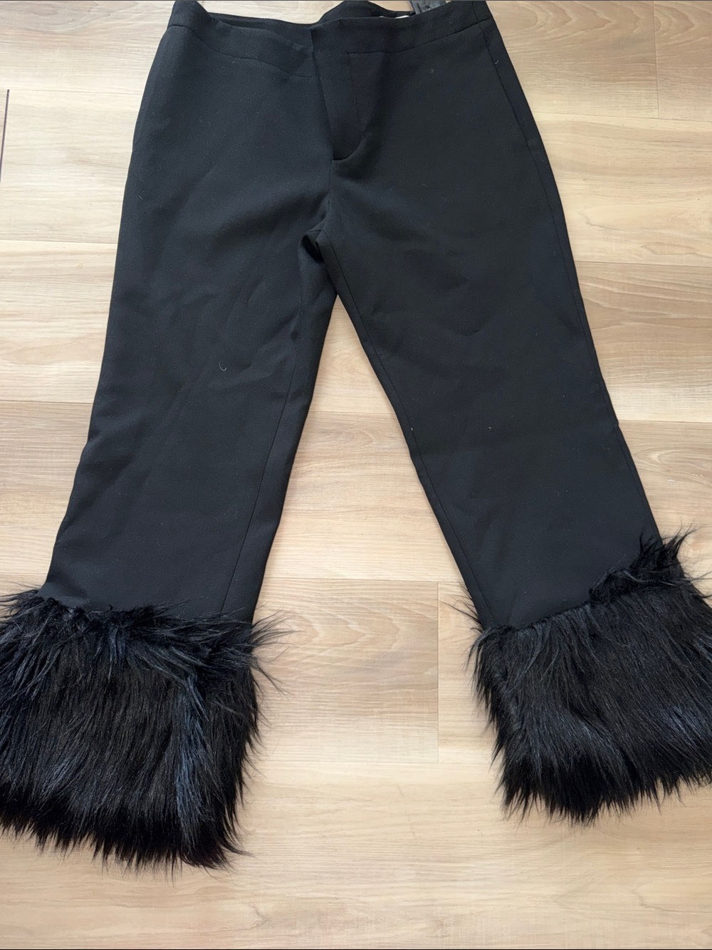 Zara Black Crop Pants with Faux Fur Cuffs